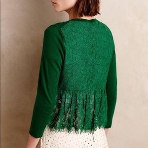 Bright emerald green cardigan with lace back
